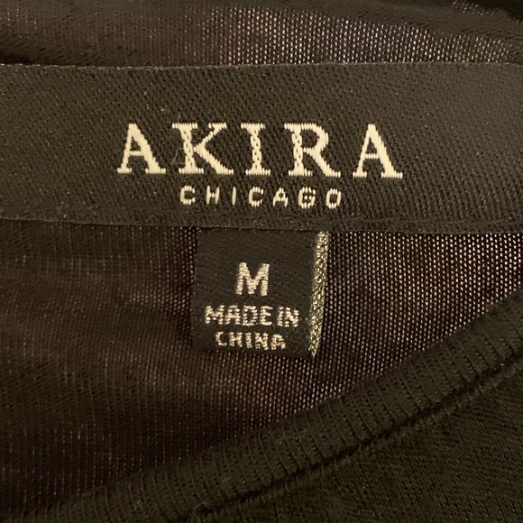 AKIRA OPEN BACK BLACK DRESS WITH RHINESTONE EMBELLISHED SLEEVES AND BACK. - Picture 5 of 7